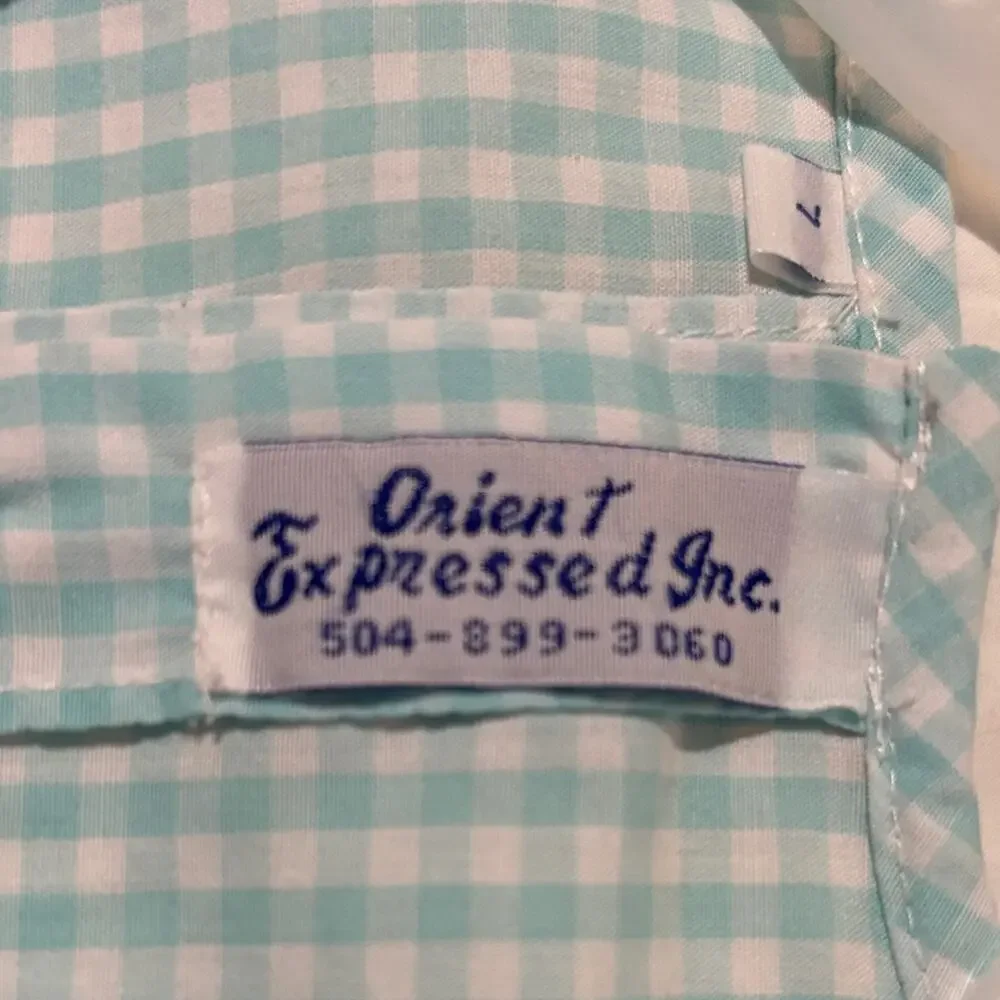 Orient express 7 Blue Gingham Sleeveless Dress smocking with daisies very long